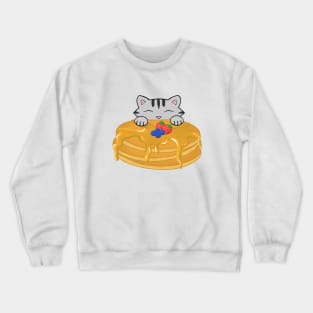 Cute grey cat eating a pancake Crewneck Sweatshirt